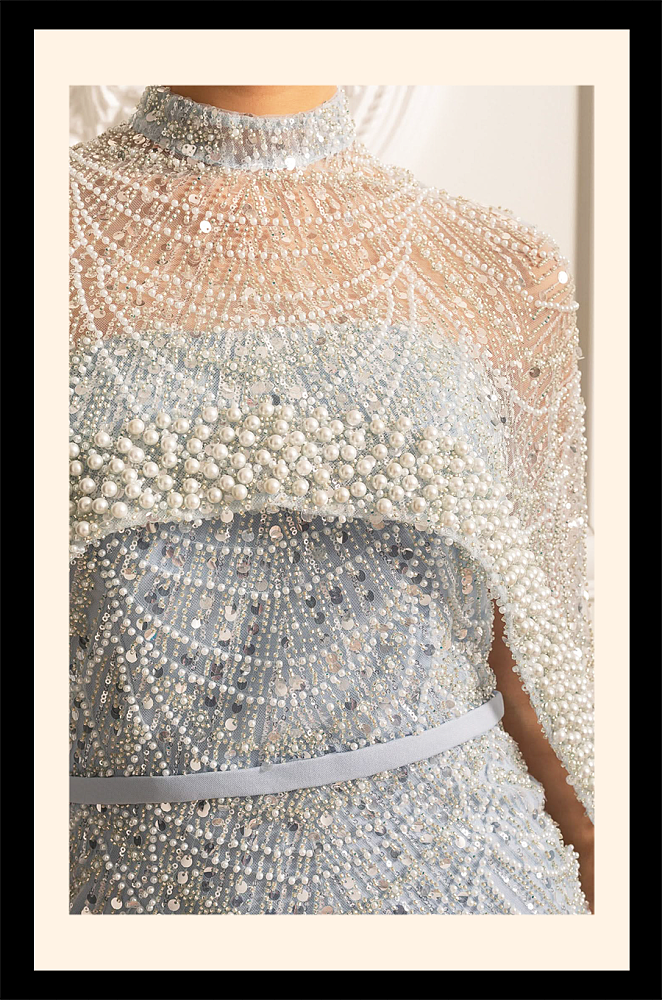 Glamourous Beaded Gown With Detachable Veil - Blue