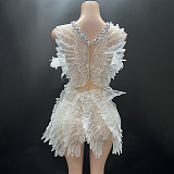 Ethereal Mini Dress With Sheer Wings Texture And Crystal Embellishments - White