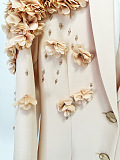 Long Overcoat With 3D Contrasting Floral Shoulder And Back Accents - Peach