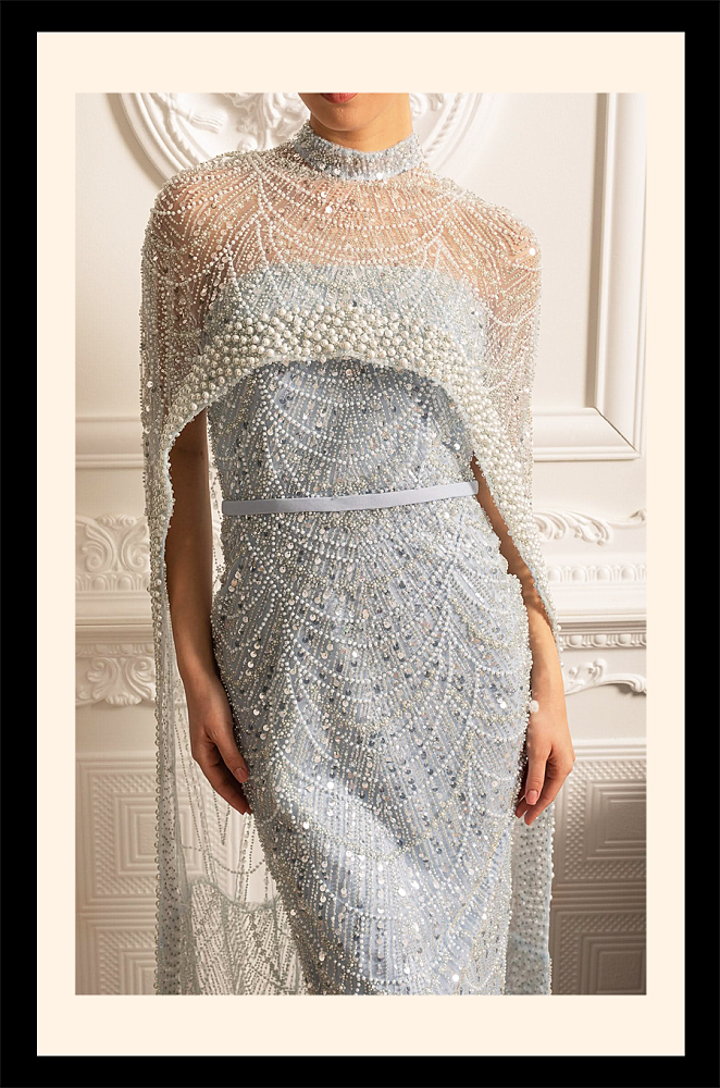 Glamourous Beaded Gown With Detachable Veil - Blue
