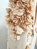 Long Overcoat With 3D Contrasting Floral Shoulder And Back Accents - Peach