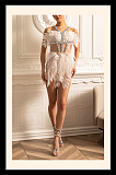 Ethereal Mini Dress With Sheer Wings Texture And Crystal Embellishments - White