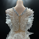 Ethereal Mini Dress With Sheer Wings Texture And Crystal Embellishments - White