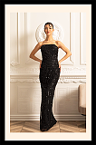 Glamourous Beaded Gown With Detachable Veil - Black