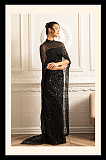 Glamourous Beaded Gown With Detachable Veil - Black