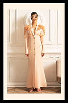 Long Overcoat With 3D Contrasting Floral Shoulder And Back Accents - Peach