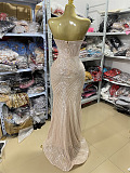Sophisticated Evening Gown With Shimmering Sequin Embellishments - Beige