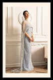 Glamourous Beaded Gown With Detachable Veil - Blue