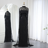 Glamourous Beaded Gown With Detachable Veil - Black