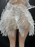 Ethereal Mini Dress With Sheer Wings Texture And Crystal Embellishments - White