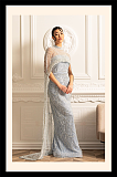 Glamourous Beaded Gown With Detachable Veil - Blue