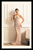 Sophisticated Evening Gown With Shimmering Sequin Embellishments - Beige