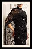 Glamourous Beaded Gown With Detachable Veil - Black