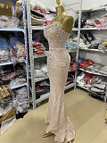 Sophisticated Evening Gown With Shimmering Sequin Embellishments - Beige