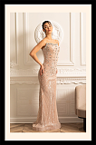 Sophisticated Evening Gown With Shimmering Sequin Embellishments - Beige