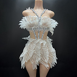 Ethereal Mini Dress With Sheer Wings Texture And Crystal Embellishments - White