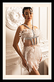 Ethereal Mini Dress With Sheer Wings Texture And Crystal Embellishments - White