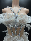 Ethereal Mini Dress With Sheer Wings Texture And Crystal Embellishments - White
