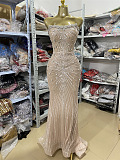 Sophisticated Evening Gown With Shimmering Sequin Embellishments - Beige