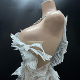 Ethereal Mini Dress With Sheer Wings Texture And Crystal Embellishments - White