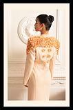 Long Overcoat With 3D Contrasting Floral Shoulder And Back Accents - Peach
