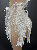 Ethereal Mini Dress With Sheer Wings Texture And Crystal Embellishments - White
