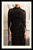 Glamourous Beaded Gown With Detachable Veil - Black