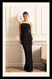 Glamourous Beaded Gown With Detachable Veil - Black