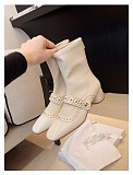 Studded Boots With Pearl Strap Detail – Ivoire