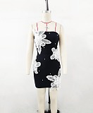 Strapless Mini Dress With Contrasting Lace Flower Embellishments - Black