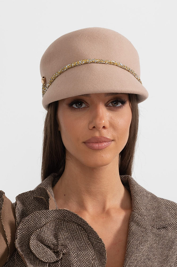 Short Brim Hat With Wrapped Detail - Beige
