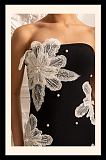 Strapless Mini Dress With Contrasting Lace Flower Embellishments - Black