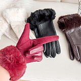 Vegan Leather Gloves With Fur Cuffs - Burgundy