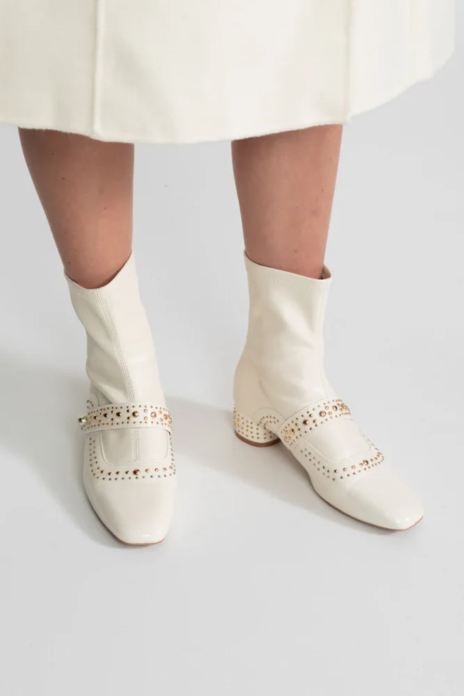 Studded Boots With Pearl Strap Detail – Ivoire