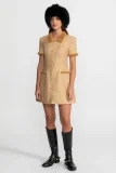 Short Sleeve Tweed Mini Dress With Metallic Fringe Trim – Gold