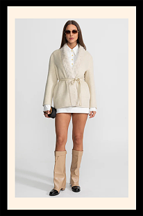 Cashmere Trim Jacket With Belted Waist and Fox Fur – Ivoire