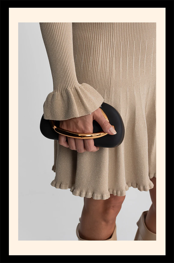 Clutch With Gold Sculptural Handle