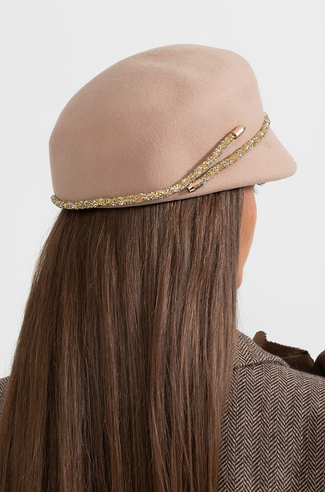 Short Brim Hat With Wrapped Detail - Beige