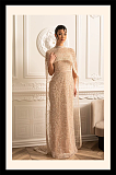 Glamourous Beaded Gown With Detachable Veil - Beige