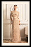 Glamourous Beaded Gown With Detachable Veil - Beige