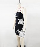 Strapless Mini Dress With Contrasting Lace Flower Embellishments - Black