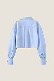 Cropped Striped Shirt with Lace Panels - Blue