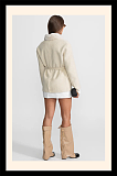 Cashmere Trim Jacket With Belted Waist and Fox Fur – Ivoire