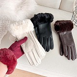 Vegan Leather Gloves With Fur Cuffs - Burgundy