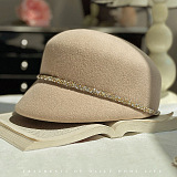 Short Brim Hat With Wrapped Detail - Beige