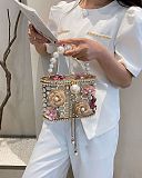 Embellished Floral Clutch With Pearl Handle – Gold