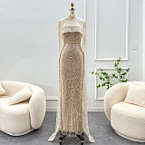 Glamourous Beaded Gown With Detachable Veil - Beige