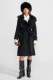 Double-Breasted Wool Knit Overcoat With Fur Trim – Black