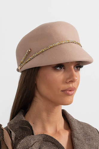 Short Brim Hat With Wrapped Detail - Beige