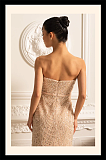 Glamourous Beaded Gown With Detachable Veil - Beige